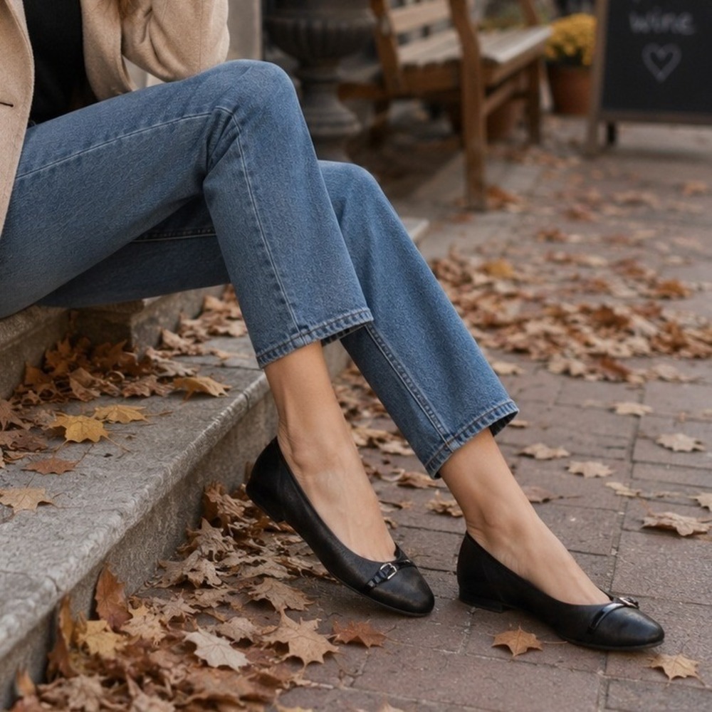 AGL Black Leather Ballet Flats Buckle Made in Italy EU 40 Women's Designer Shoes